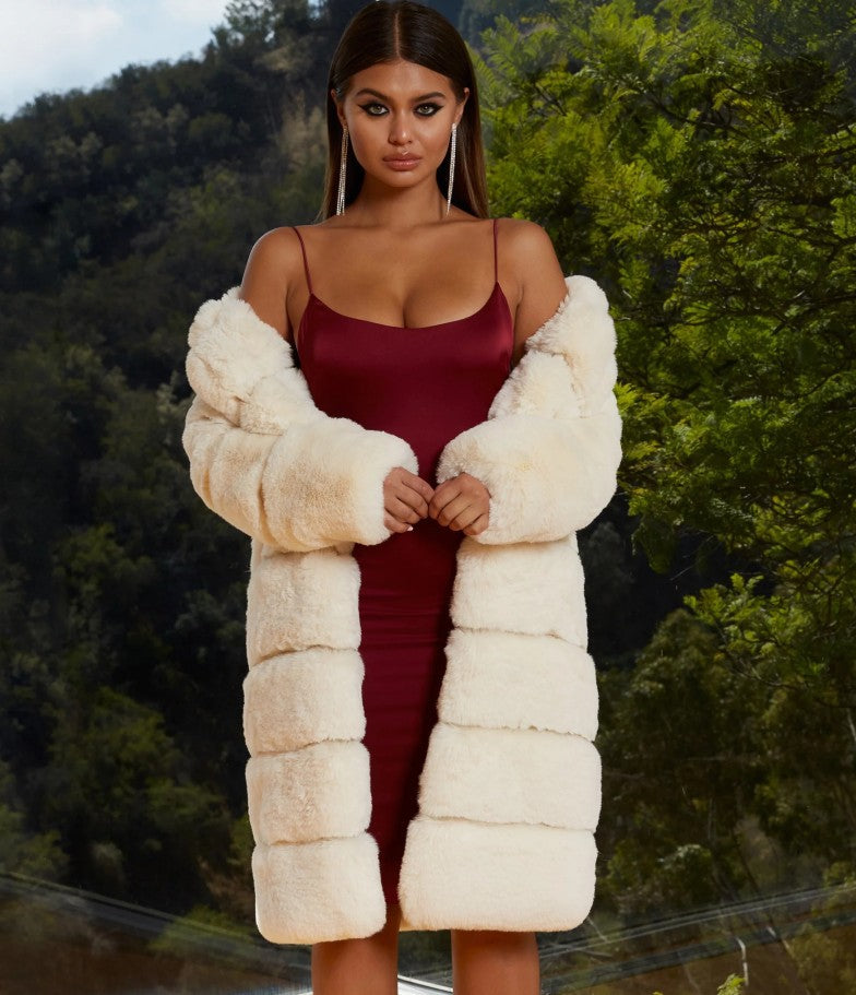 Plush Long Faux Fur Windbreaker Coat