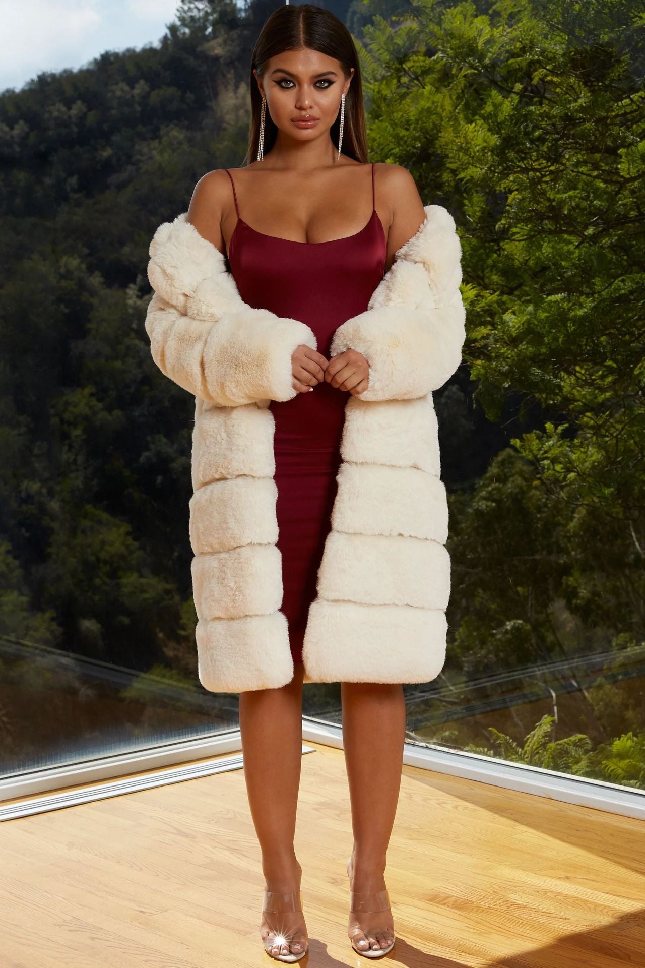 Plush Long Faux Fur Windbreaker Coat