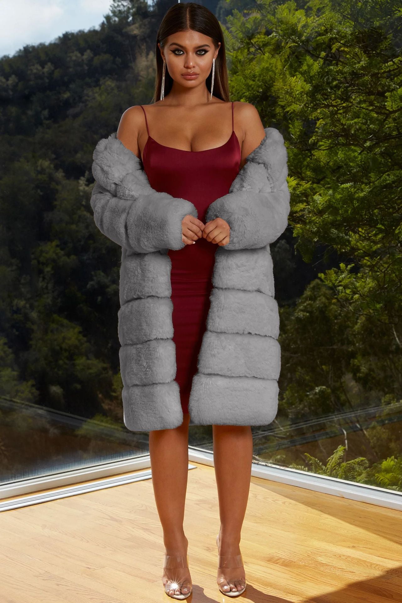 Plush Long Faux Fur Windbreaker Coat