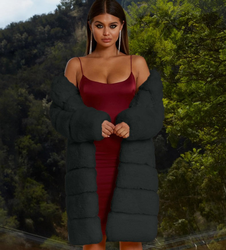 Plush Long Faux Fur Windbreaker Coat