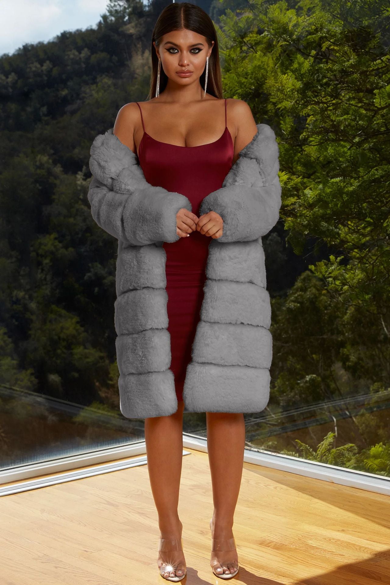 Plush Long Faux Fur Windbreaker Coat