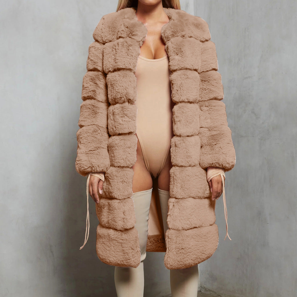 Plush Long Faux Fur Windbreaker Coat