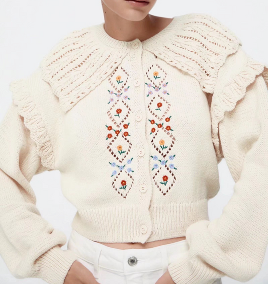 Elegant Floral Embroidered Jersey Sweater