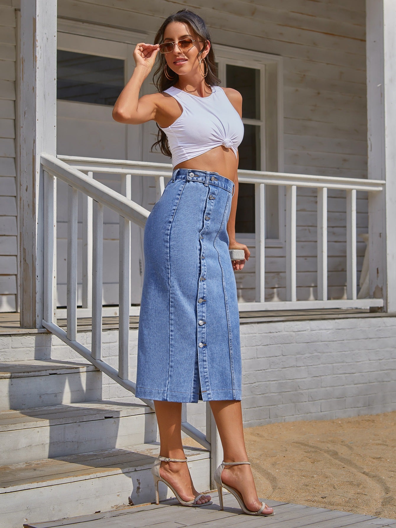 Cowboy Carter-Inspired High-Slit Denim Midi Skirt – Western Chic Meets Street Style