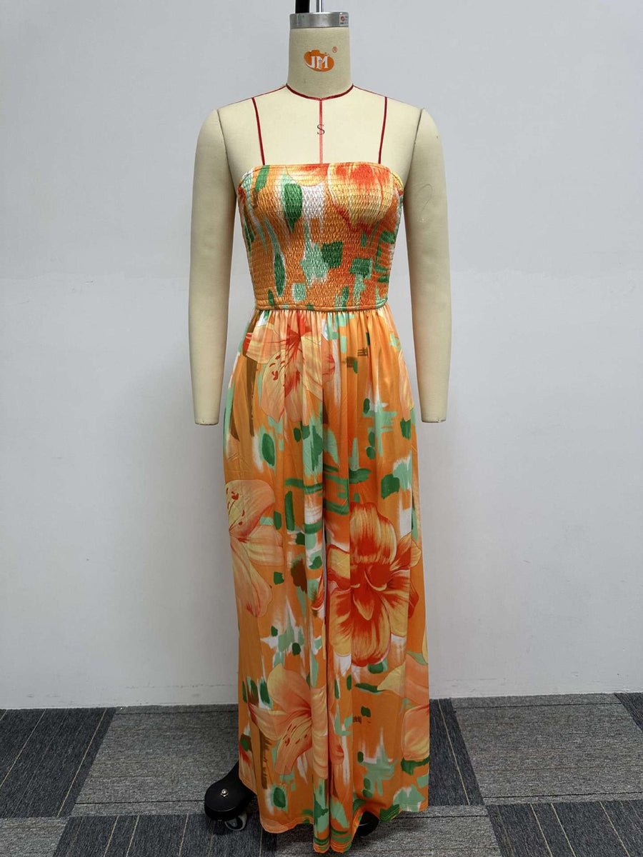 Floral Polyester Maxi Dress with Smocked Detail