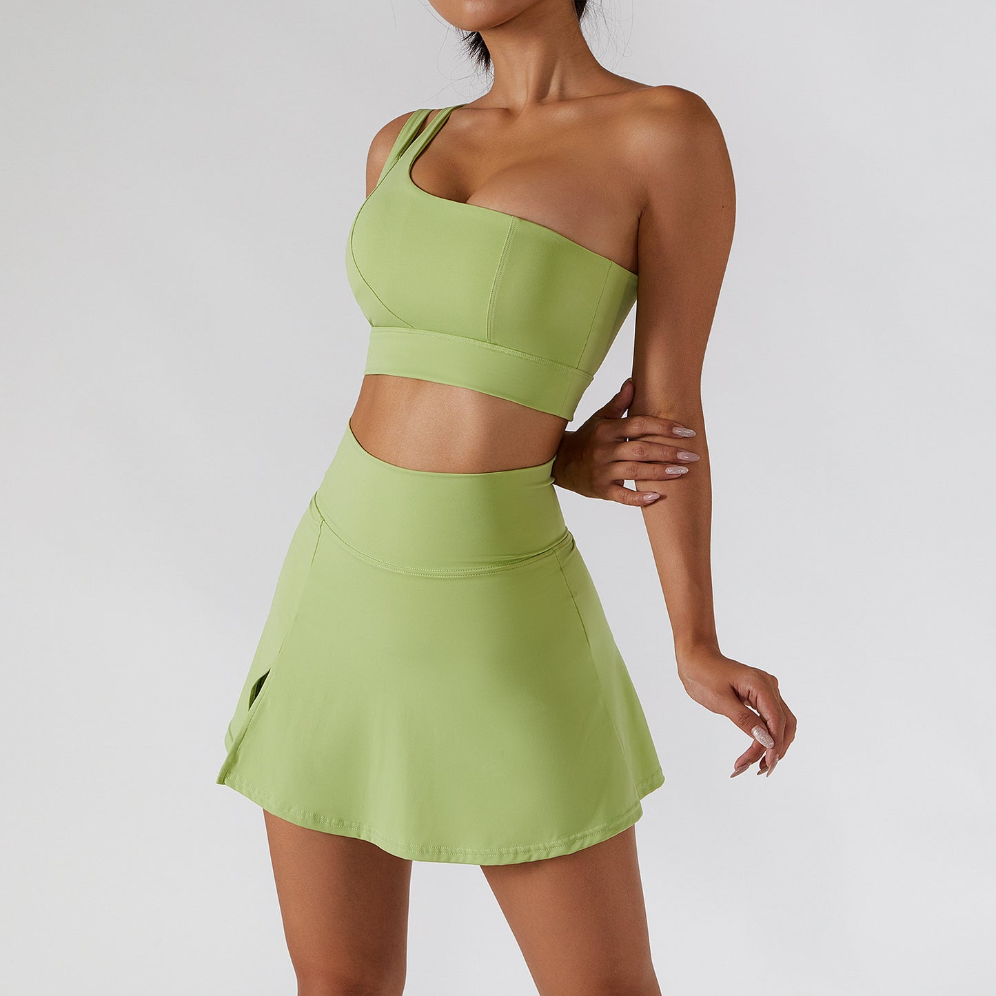 -1 Oblique Shoulder Bra Skirt Grass Green