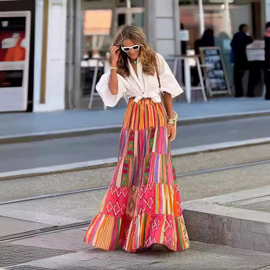 Geometric Ruffle Midi Skirt