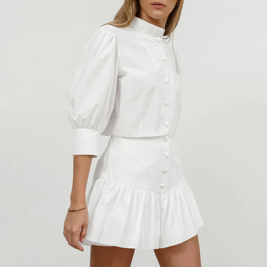 Chic Linen Elegance: White Two-Piece Skirt Set