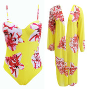 Boho Floral Mesh Blouse Swimsuit Set