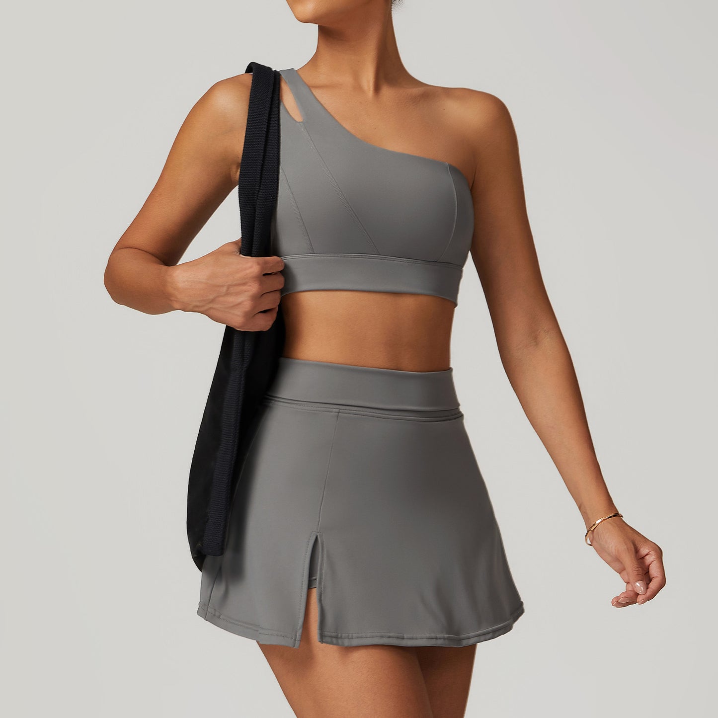 -1 Shoulder Bra Skirt Gray