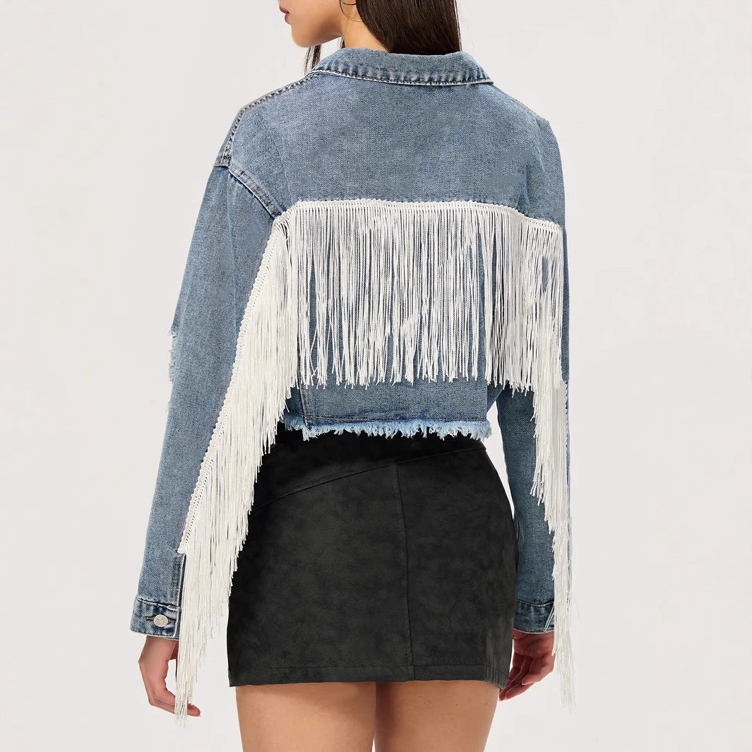 Cowboy Carter-Inspired Fringe Denim Jacket – Western Chic Streetwear