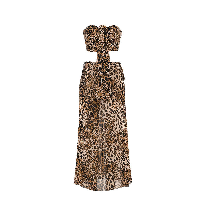 Wild Glam Leopard Print Tube Top Skirt Set