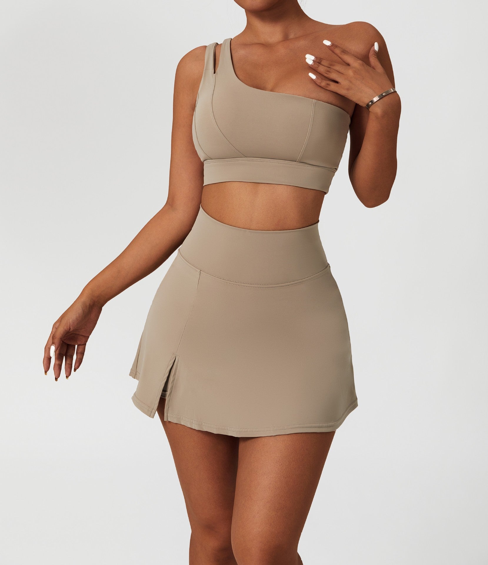 -1 Shoulder Bra Skirt Oat Milk