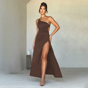 Sexy One Shoulder Asymmetric Backless Maxi Split Dress