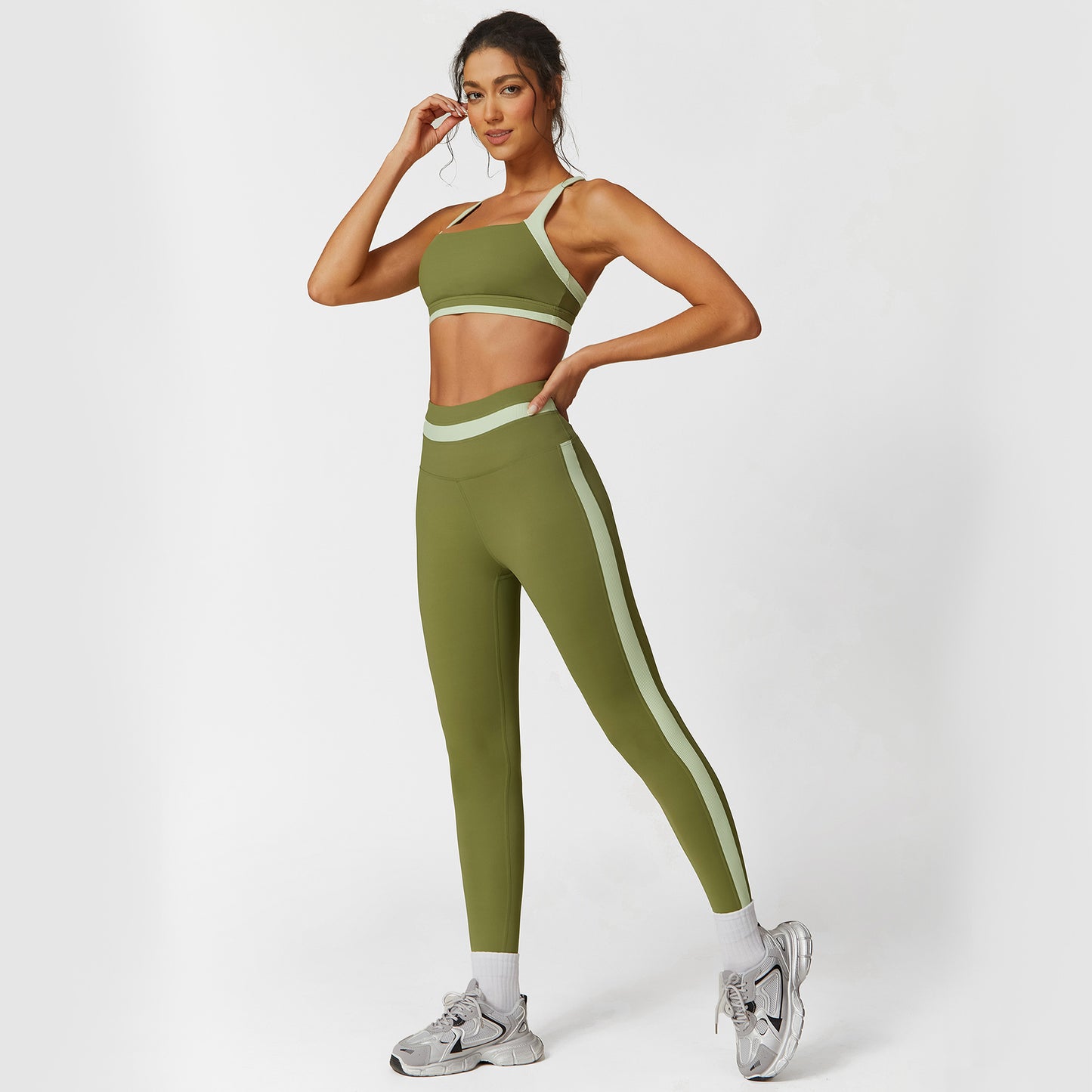 Contrast Color Sports Bra Outdoor Running Fitness Yoga Wear Suit