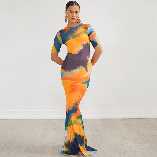 Sexy Polyester Crew Neck Maxi Dress for Party & Club Nights