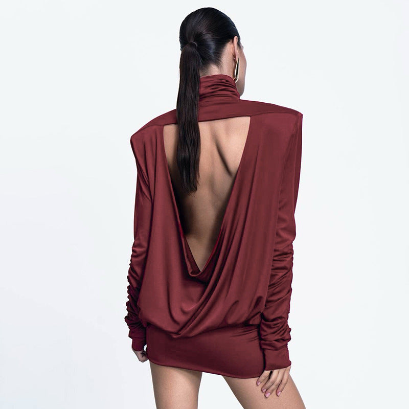 Sexy Backless Padded Shoulder Dress: Edgy and Chic