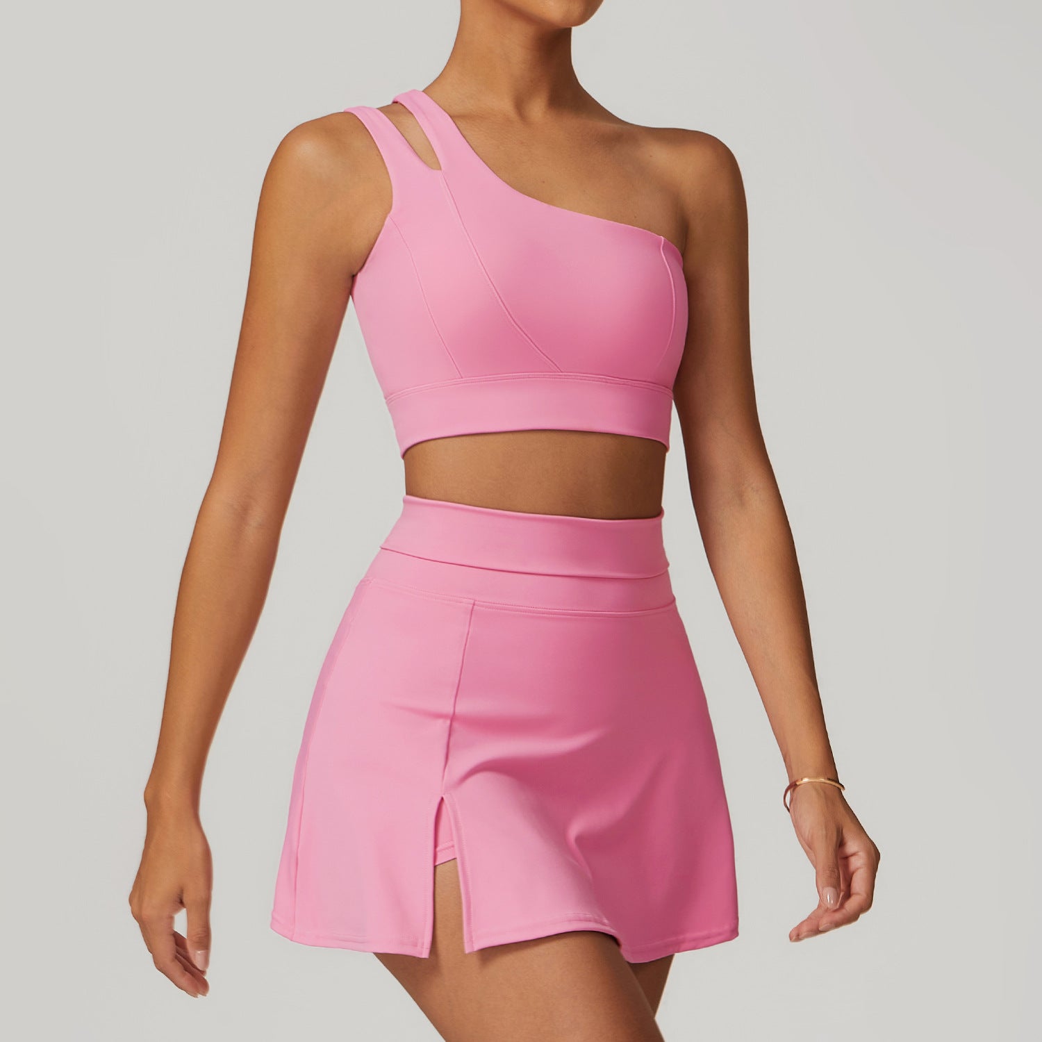 -1 Shoulder Bra Skirt Pink