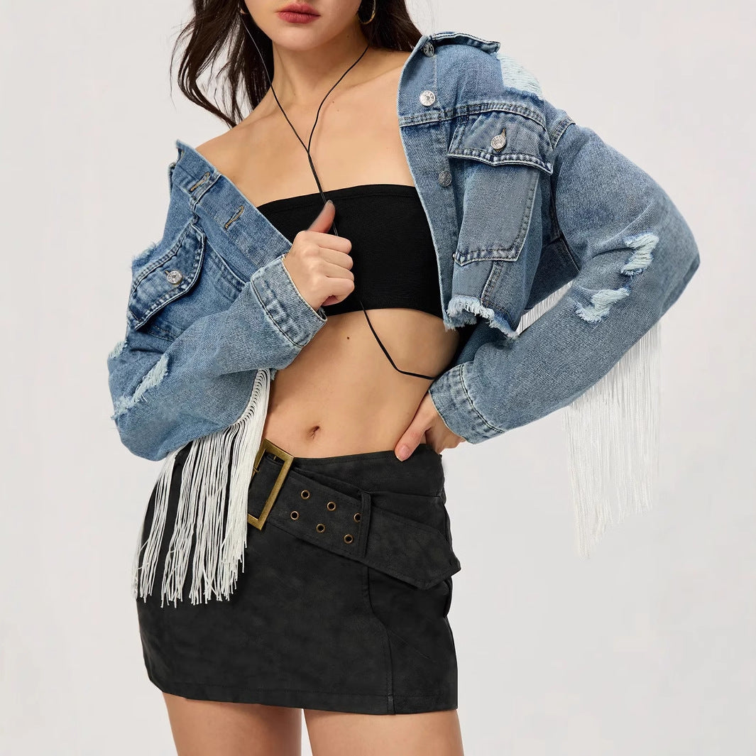 Cowboy Carter-Inspired Fringe Denim Jacket – Western Chic Streetwear