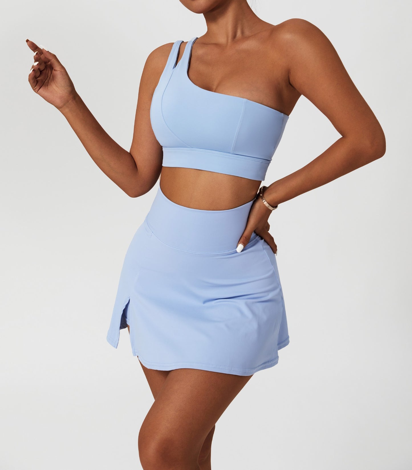 -1 Shoulder Bra Skirt Sky Blue