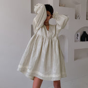 Elegant V-Neck Faux Linen A-Line Dress