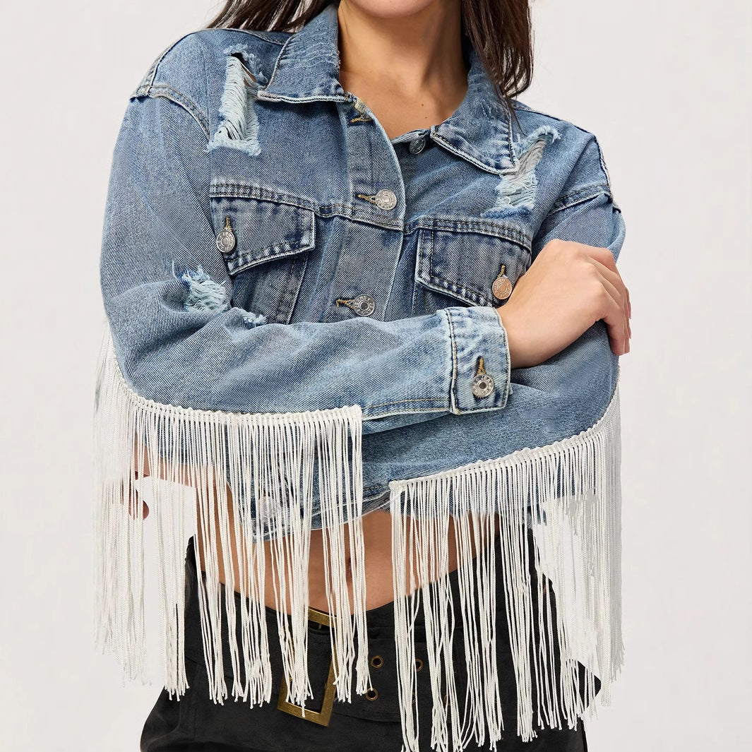 Cowboy Carter-Inspired Fringe Denim Jacket – Western Chic Streetwear