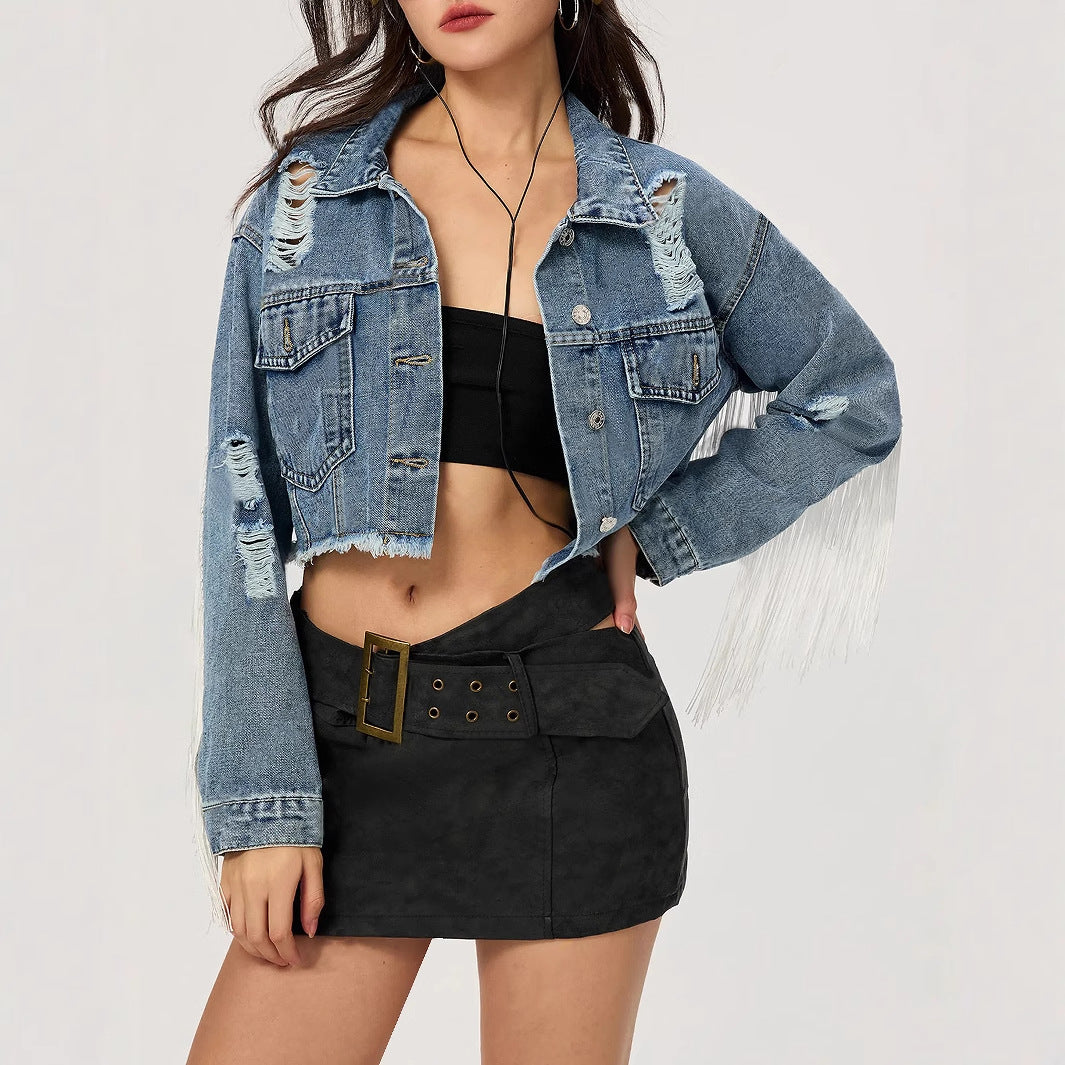 Cowboy Carter-Inspired Fringe Denim Jacket – Western Chic Streetwear