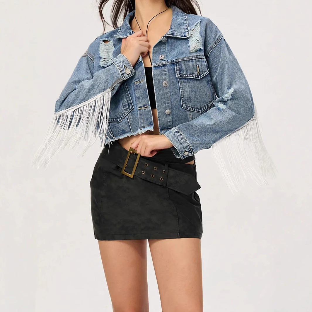 Cowboy Carter-Inspired Fringe Denim Jacket – Western Chic Streetwear