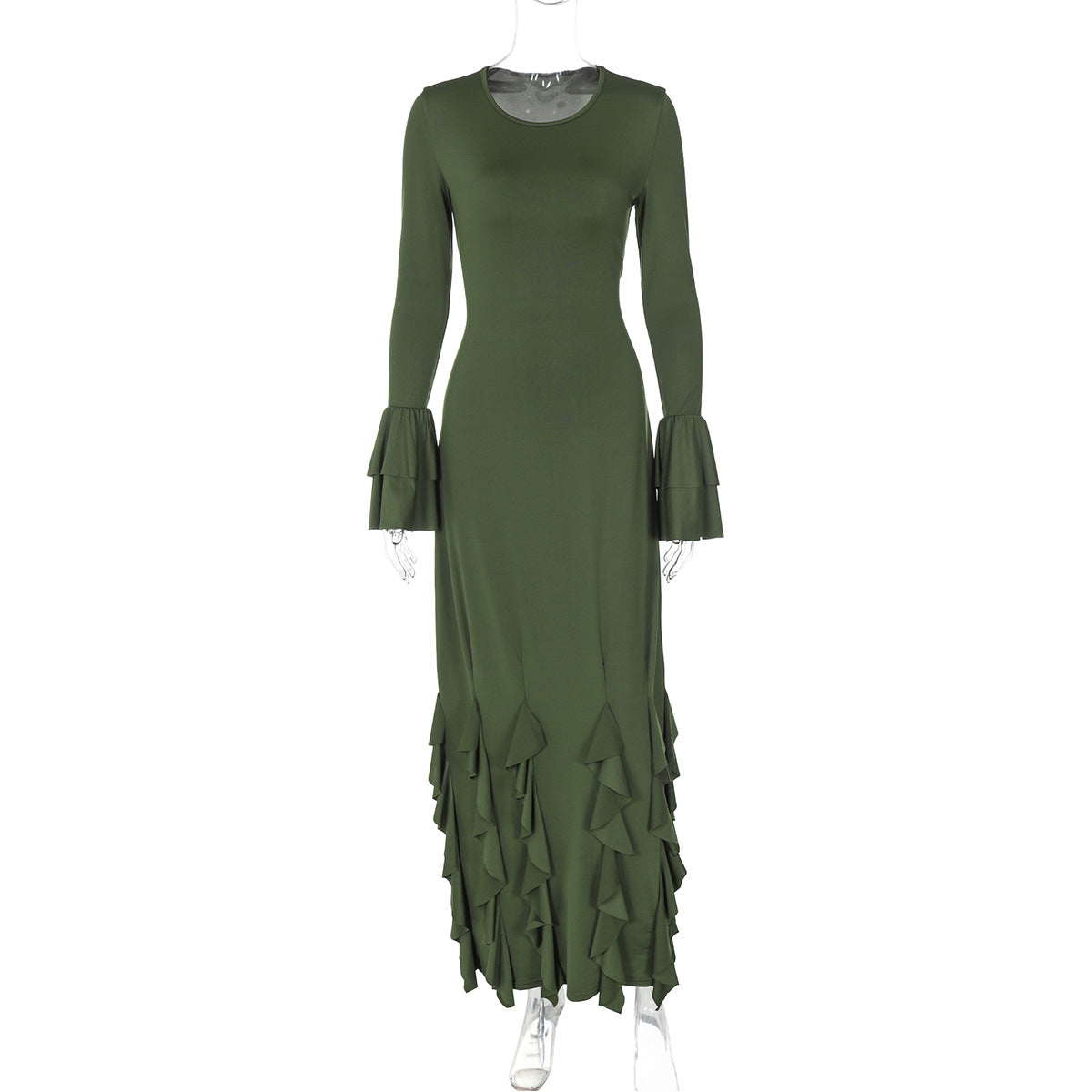 Evelyn Lace-Up Ruffled Maxi Dress