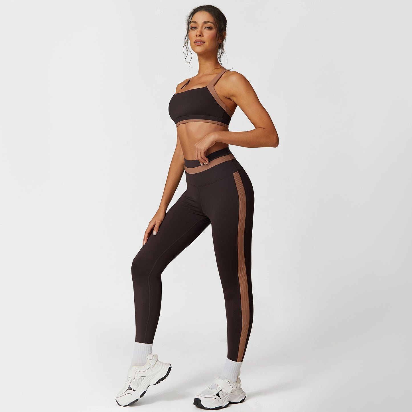 Contrast Color Sports Bra Outdoor Running Fitness Yoga Wear Suit