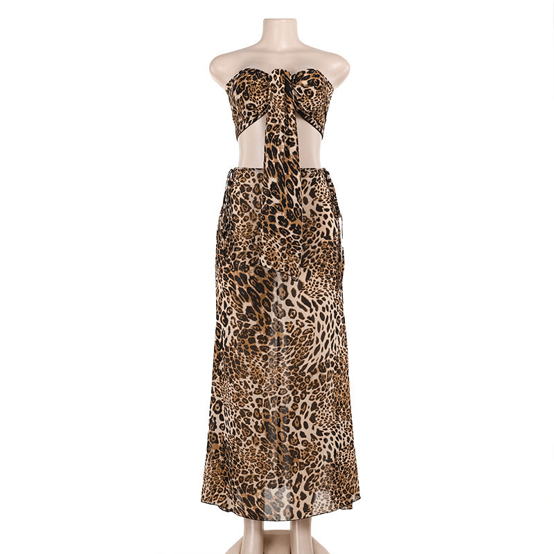 Wild Glam Leopard Print Tube Top Skirt Set