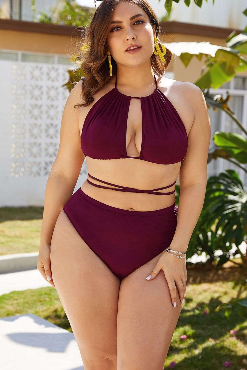 Plus Size Cutout Tied Backless Bikini Set - London's Closet Boutique