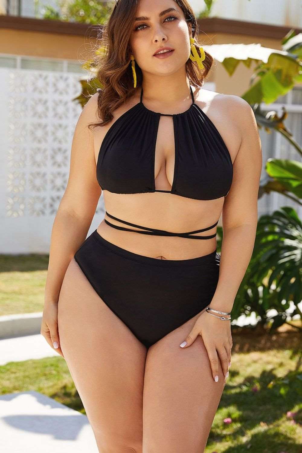 Plus Size Cutout Tied Backless Bikini Set - London's Closet Boutique