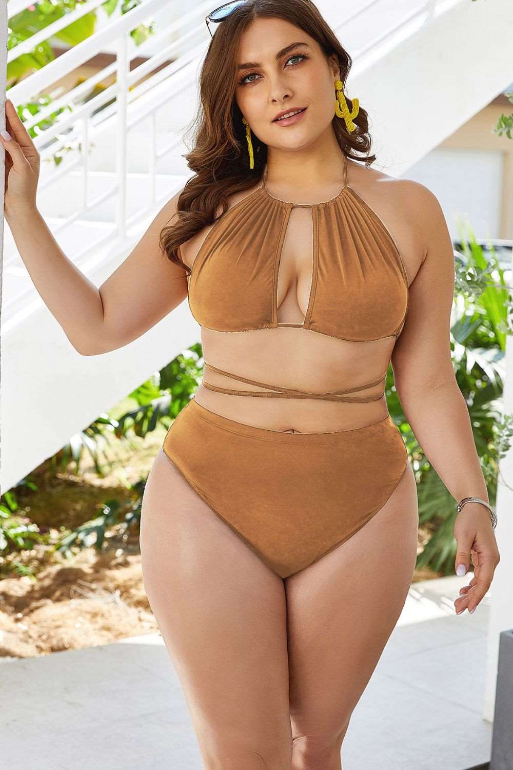 Plus Size Cutout Tied Backless Bikini Set - London's Closet Boutique