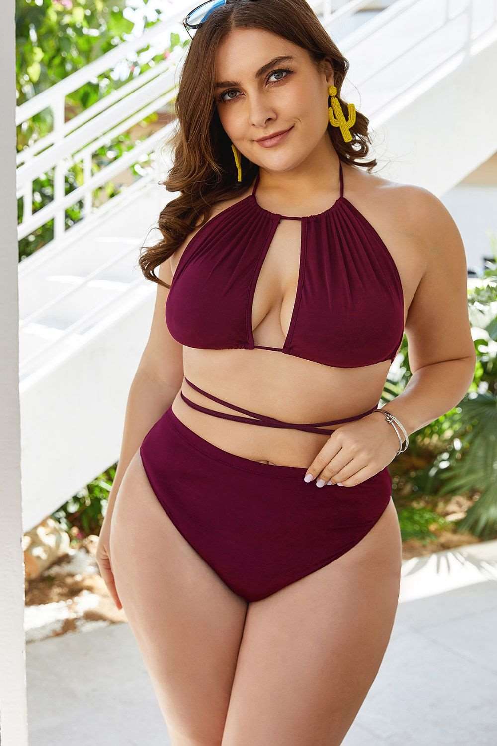 Plus Size Cutout Tied Backless Bikini Set - London's Closet Boutique