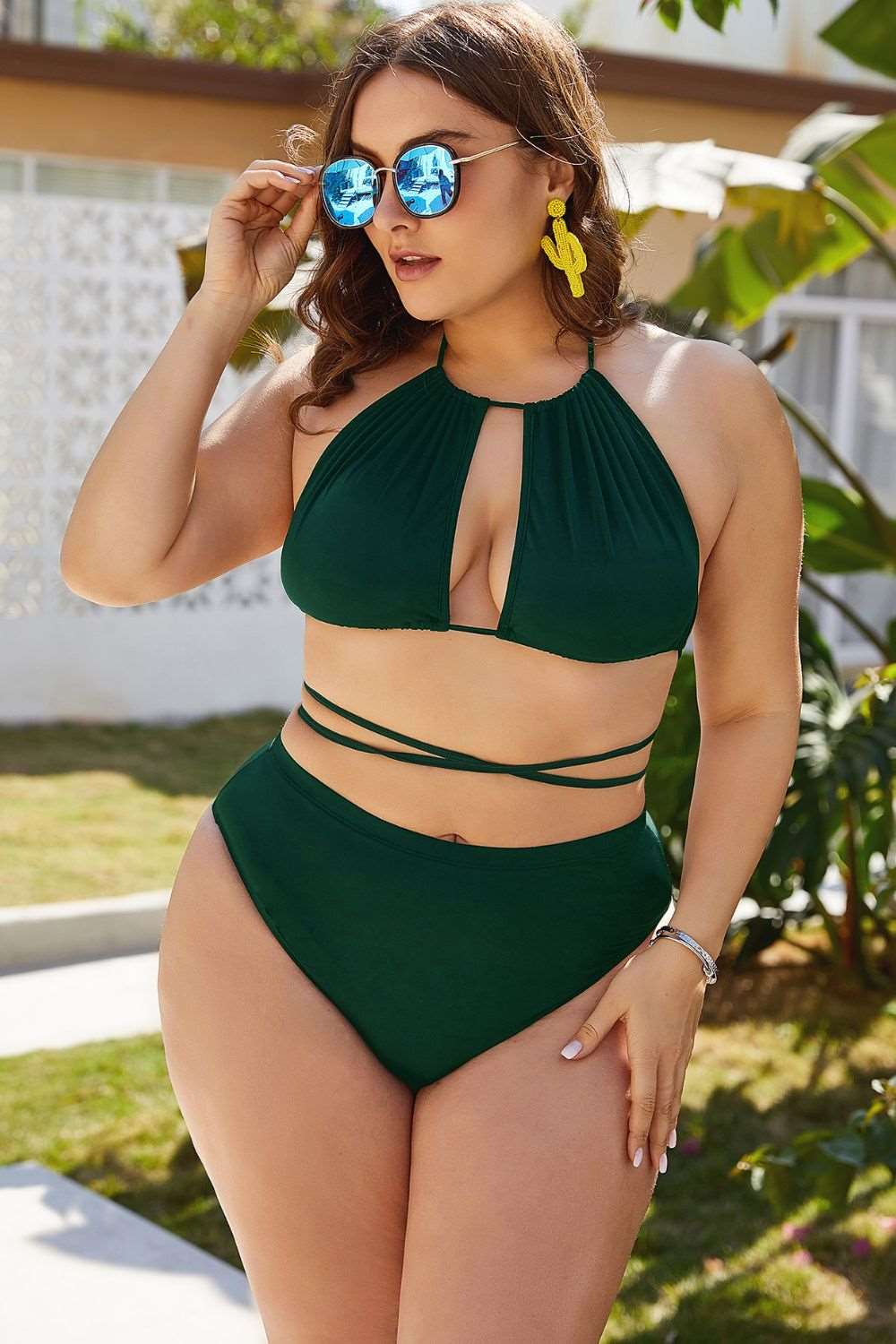 Plus Size Cutout Tied Backless Bikini Set - London's Closet Boutique