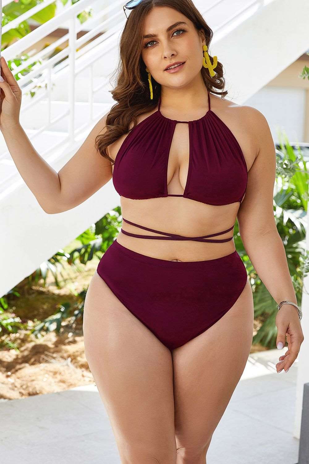 Plus Size Cutout Tied Backless Bikini Set - London's Closet Boutique